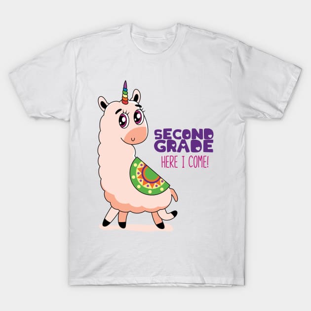Fantasy Llama Unicorn Magic Llamacorn Second Grade Here I Come Gift T-Shirt by Lunomerchedes